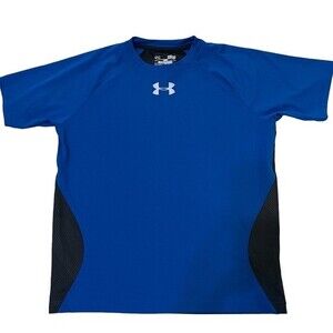 Under Armour Heat Gear Short Sleeve Shirt YLG Youth Large Loose Blue Black